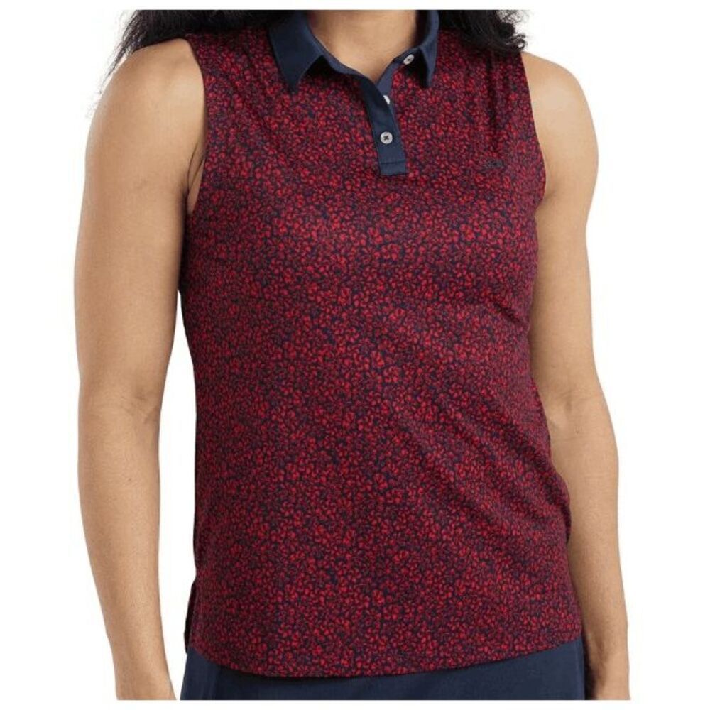 Good Good Women's Size XL Navy Red Freedom Floral Sleeveless Golf Polo